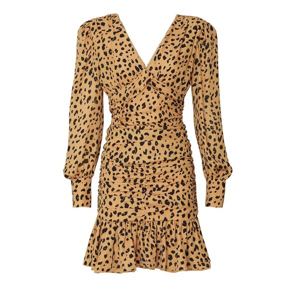 Nicholas Silk Leopard Print Ruched Dress Size 0 Brown - Picture 10 of 10